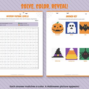 Halloween Math Mystery Pictures, Color by Number Worksheets K-4 (Digital Download) image 2