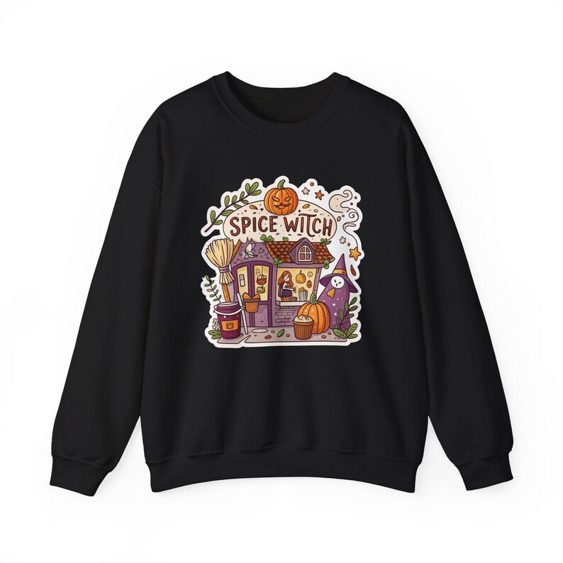 Spice Witch Pumpkin Spice Coffee Shop Halloween Sweatshirt, Funny Spooky Season Sweatshirt, Quirky Halloween Gift Bild 2