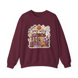 Spice Witch Pumpkin Spice Coffee Shop Halloween Sweatshirt, Funny Spooky Season Sweatshirt, Quirky Halloween Gift Bild 4