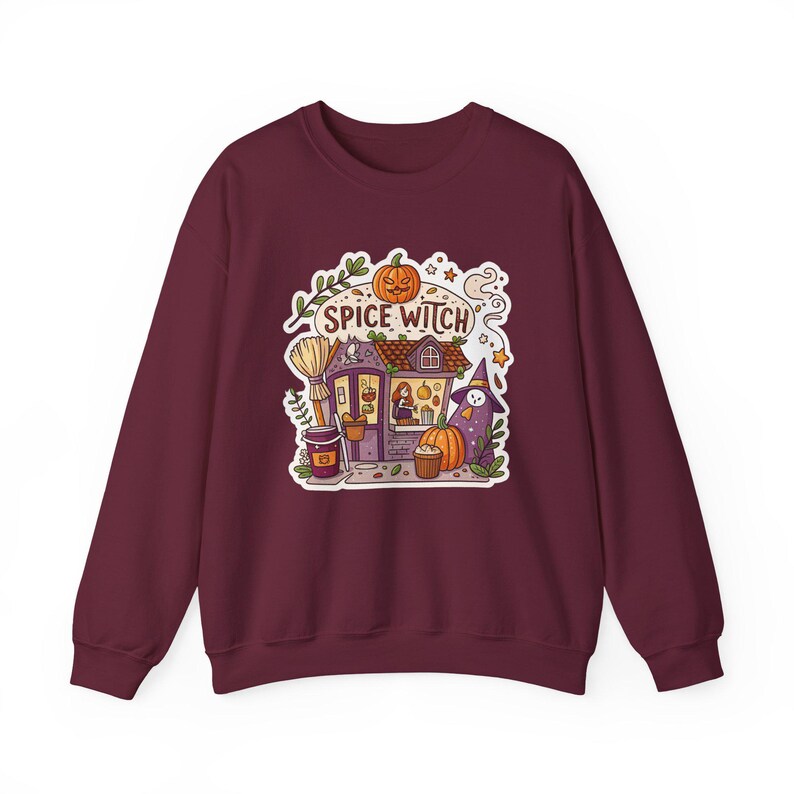 Spice Witch Pumpkin Spice Coffee Shop Halloween Sweatshirt, Funny Spooky Season Sweatshirt, Quirky Halloween Gift Bild 4