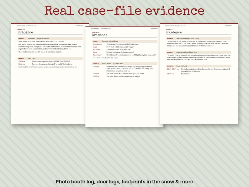 Printbaar kerstmoordmysteriespel, detectivedossier, kerstfeestspel voor volwassenen, los de misdaad op, escape room afbeelding 3