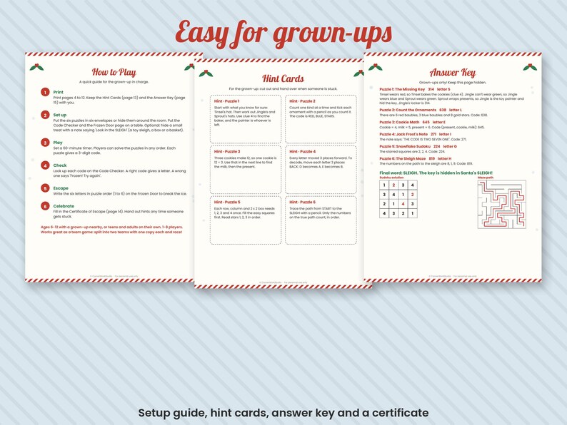 Weihnachtliches Escape Room für Kinder, druckbares Familienspiel, Flucht aus der Weihnachtswerkstatt (Digitaler Download) Bild 5