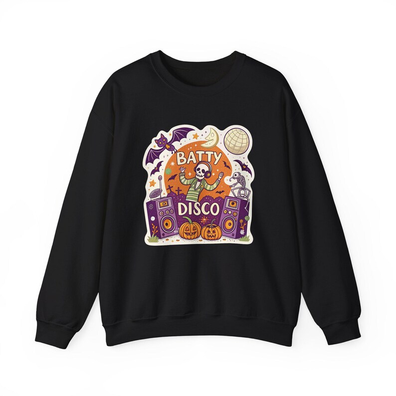 Batty Disco Dancing Bats Halloween Sweatshirt, Funny Spooky Season Sweatshirt, Quirky Halloween Gift Bild 2
