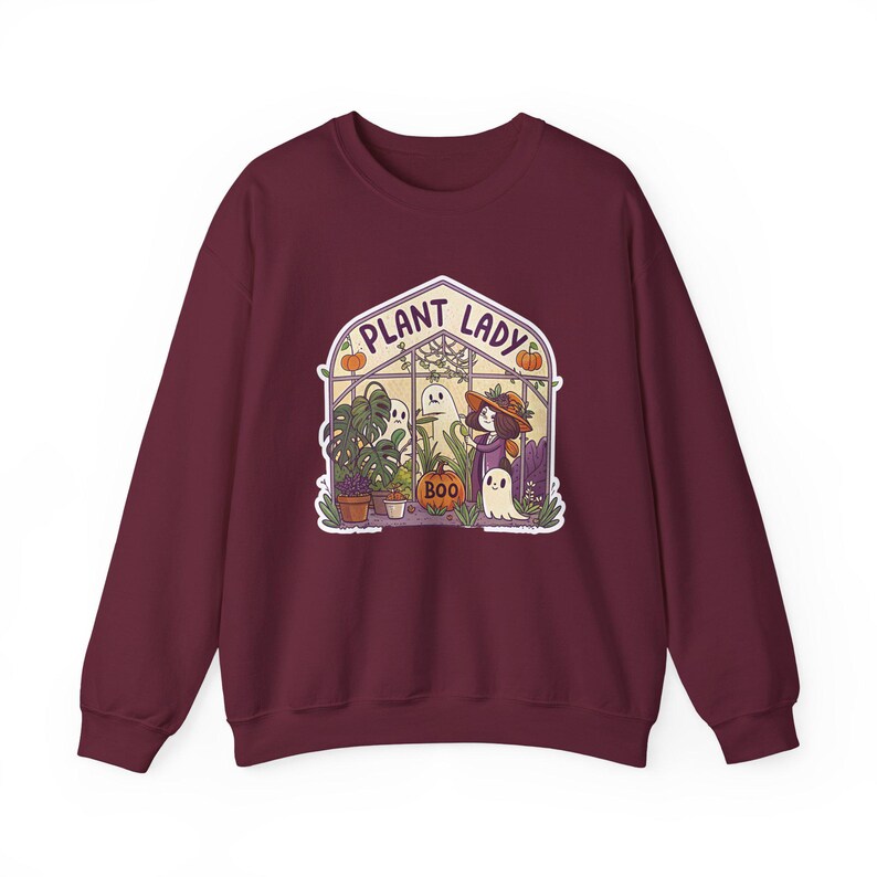 Plant Lady Boo Haunted Greenhouse Halloween Sweatshirt, Funny Spooky Season Sweatshirt, Quirky Halloween Gift zdjęcie 4