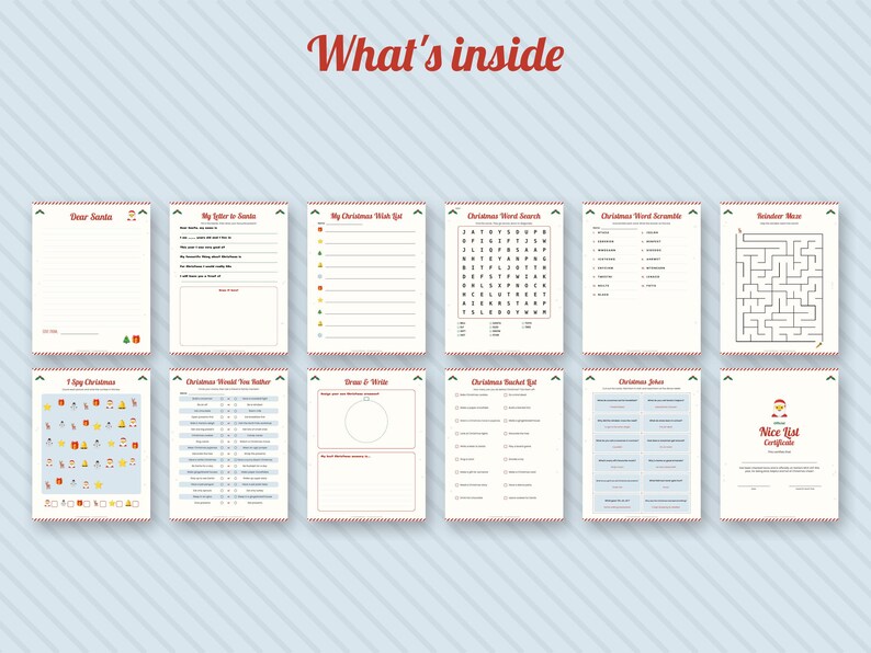 Christmas Activity Pack for Kids, Printable Word Search, Mazes, Letter to Santa (Digital Download) image 2