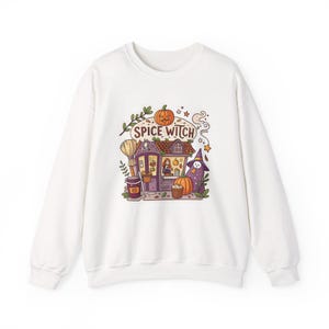 Spice Witch Pumpkin Spice Coffee Shop Halloween Sweatshirt, Funny Spooky Season Sweatshirt, Quirky Halloween Gift Bild 1