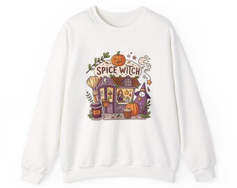 Spice Witch Pumpkin Spice Coffee Shop Halloween Sweatshirt, Funny Spooky Season Sweatshirt, Quirky Halloween Gift