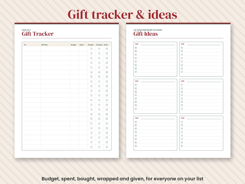 2026 Christmas Planner Printable, Holiday Budget, Gift Tracker, Menu (Digital Download) image 3