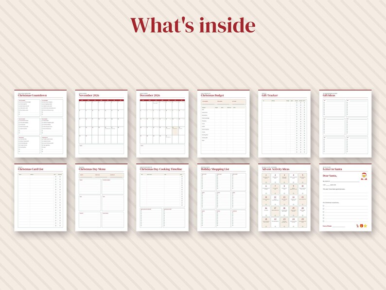 2026 Christmas Planner Printable, Holiday Budget, Gift Tracker, Menu (Digital Download) image 2