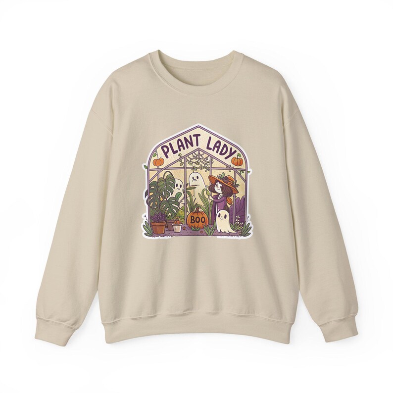 Plant Lady Boo Haunted Greenhouse Halloween Sweatshirt, Funny Spooky Season Sweatshirt, Quirky Halloween Gift zdjęcie 3