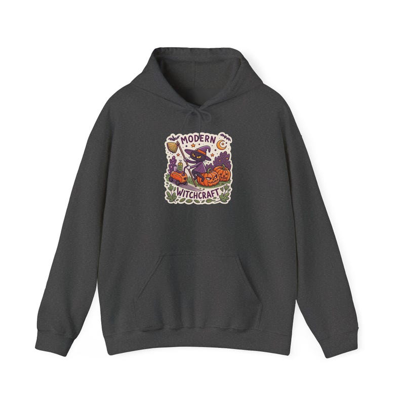 Modern Witchcraft Cat Robot Vacuum Halloween Hoodie, Funny Spooky Season Hoodie, Quirky Halloween Gift image 5