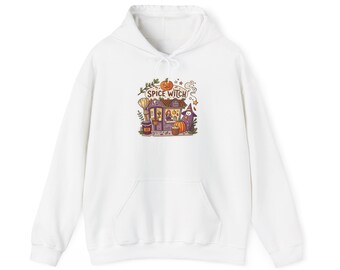 Spice Witch Pumpkin Spice Coffee Shop Halloween Hoodie, Funny Spooky Season Hoodie, Quirky Halloween Gift