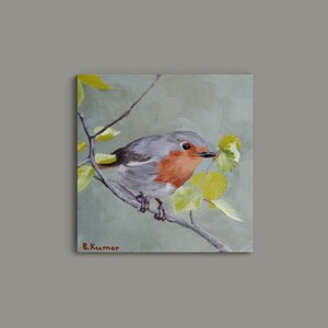 Original Painting of a European Robin / Wall Art for Office Decor / Gift for Bird Lovers