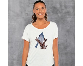 Camiseta con estampado de carbonero crestado, camiseta dolman para mujer