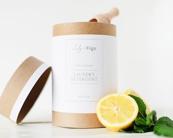 Eco Friendly Laundry Detergent Powder with Essential Oils, Compostable Canister