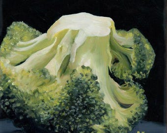 Broccoli Oil Painting: 6x6" Veggie Art for Kitchen