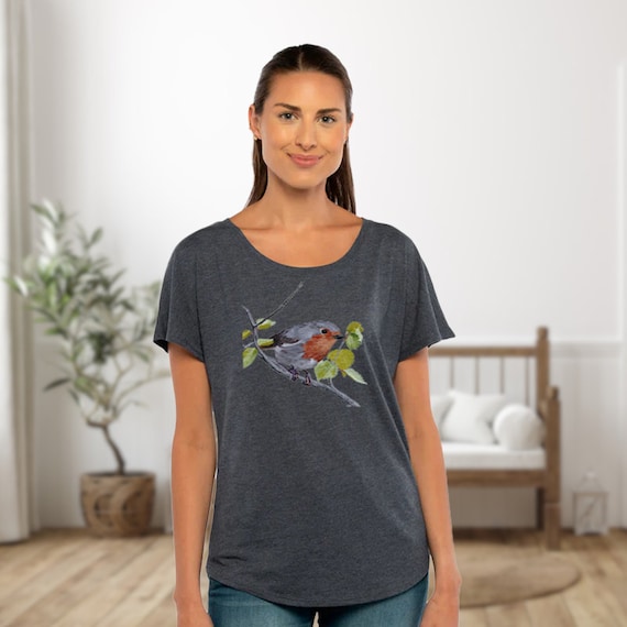European Robin Dolman Top: Nature T-Shirt for Bird Lovers