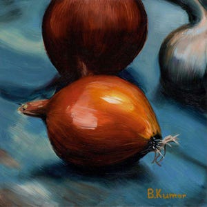 Yellow Onions Painting / Food Art for Kitchen / Onions Original Oil Painting Gift for Cook