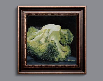 Broccoli Art Print, Veggie Oil Painting Still Life