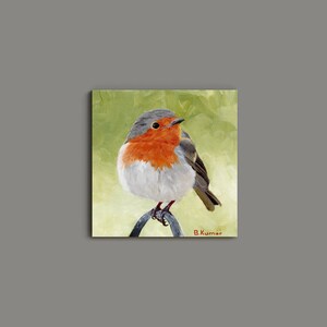 Original European Robin Painting / Wall Art for Office Decor / Gift for Bird Lovers