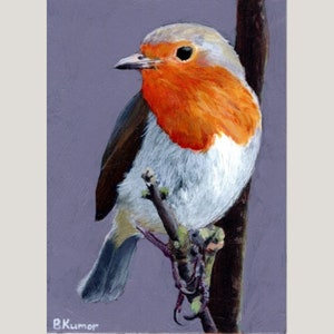 European Robin Original Bird Painting / Wall Art for Office Decor / Gift for Bird Lovers