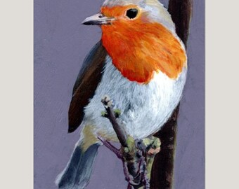 European Robin Painting, Original Acrylic Bird Art (5x7)