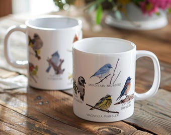 Taza de café con diseño de pájaro cantor - Regalo para observadores de aves, Arte de aves texturizado