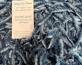 Pom Pom Trim - Yoeme Blue - Hand-dyed Mini DMC 930 matches blue corn velveteen