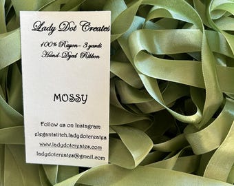 Ribbon 9/16" - Mossy - Hand-dyed 100% Viscose DMC 988/989 NEW 11/2024