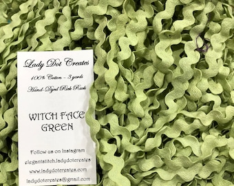 Rick Rack Trim - Witch Face Green - Hand-Dyed 100% Cotton Half Inch closest DMC 165/166