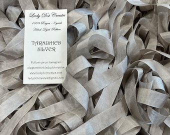 Ribbon 9/16" - Tarnished Silver - Hand-dyed 100% Viscose