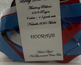 Ribbon Packs: hand-dyed 9/16" wide ribbon, 100% viscose, 6 different colors, 1.5 yards per color