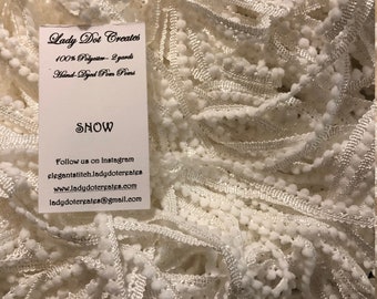 Pom Pom Trim - Snow - Hand-dyed Mini DMC White