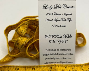 Twill Tape - School Bus Vintage - Hand-Dyed 100% Cotton 1/2" Ruler Twill Tape