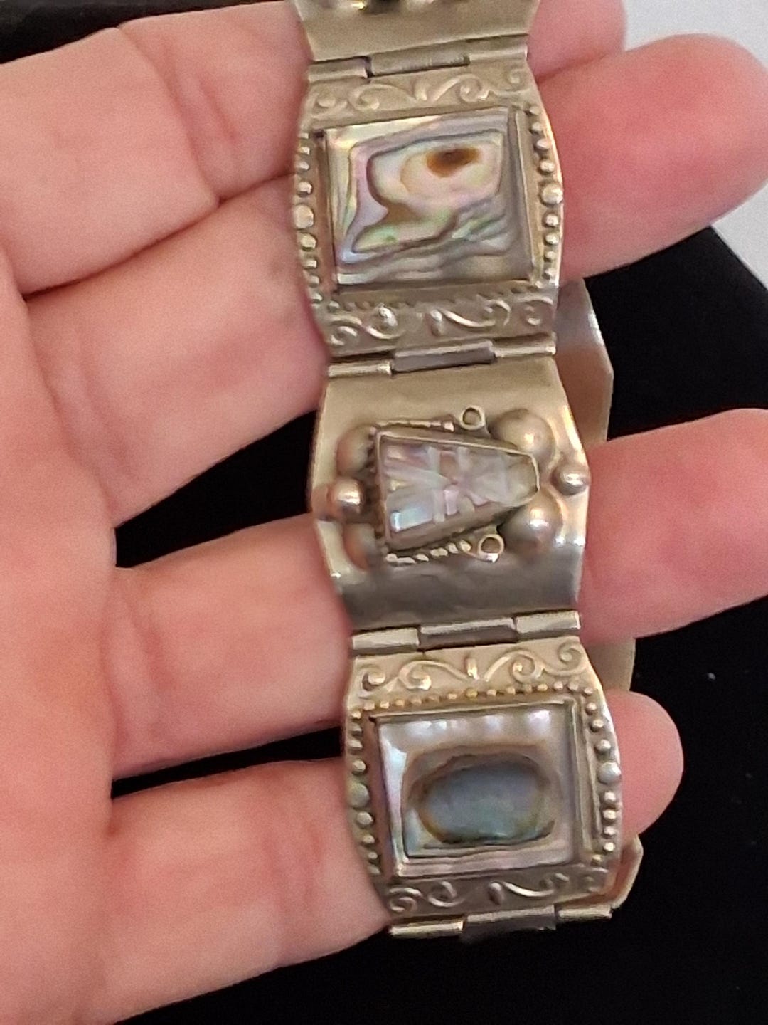 Vintage Alpaca Abalone Inlay Panel Link Bracelet - Etsy Australia