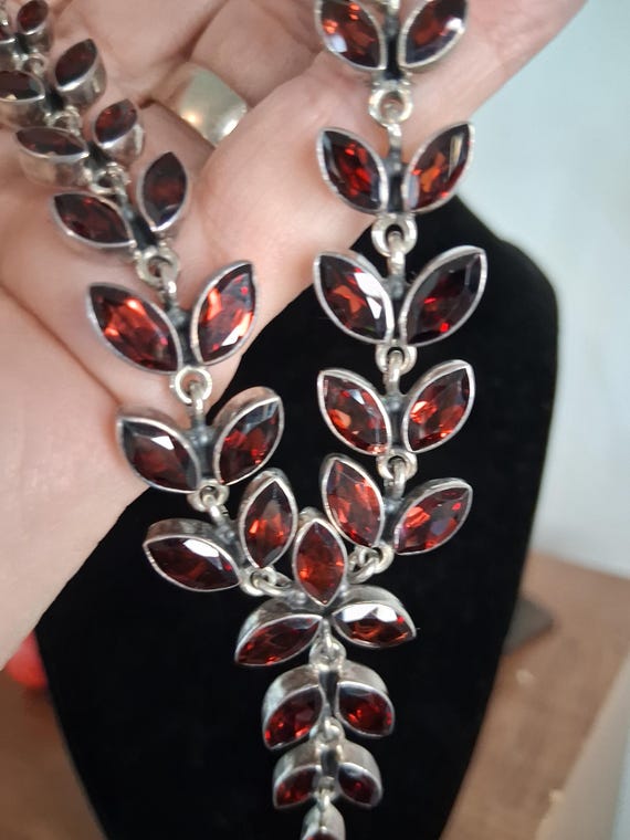 Garnet Statement Necklace Bezel set Sterling silv… - image 3