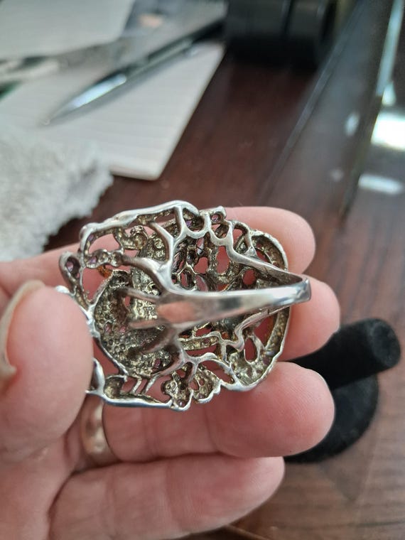 Cocktail Ring Interlocking Dragon & Peacock 925 B… - image 5