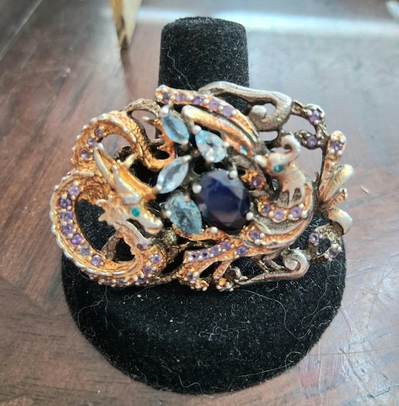 Cocktail Ring Interlocking Dragon & Peacock 925 B… - image 2
