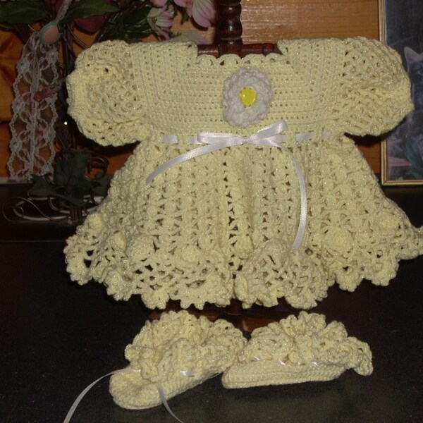 Yellow Crocheted Baby Dress - 3 months