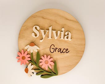 Personalized Baby Girl Name Plate with Flowers