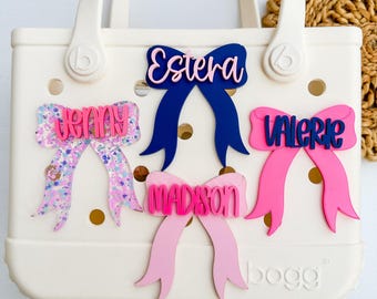 Personalized Bogg Bag Name Tag with Bow – Custom Acrylic Bag Accessory