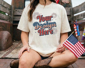 4th of July Comfort Colors C1717 Ivory Shirt Mockup CC 1717 T-shirt Mockup Trendy Mockups 250th Parade Patriotic Themed Model Shirt Mockup