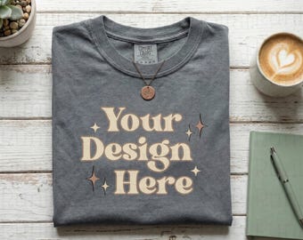 Comfort Colors Grey Shirt Mockup CC1717 Mockups Minimalist Mockup Trendy Shirt Mockup Aesthetically Clean Mockups Boho Cozy Flat Lay Mockup