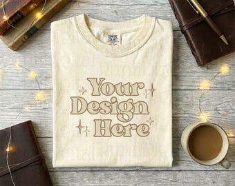 Ivory Comfort Colors C1717 Mockup Book Niche Mockup Reader Themed Mockups Trendy Shirt Mockups Bible Journalist Mockup Flat Lay Shirt Mockup