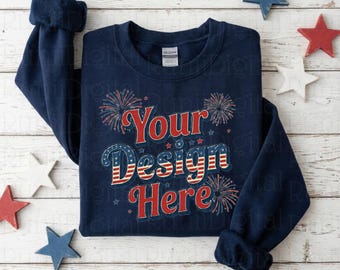 4th of July Gildan 18000 Navy Sweatshirt Mockup Crewneck Mockup 250th Patriotic Themed Mockup Trendy Flat Lay Gildan 18000 Sweater Mockup