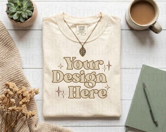 Comfort Colors Ivory Shirt Mockup CC1717 Mockups Minimalist Mockup Trendy Shirt Mockup Aesthetically Clean Mockups Boho Cozy Flat Lay Mockup