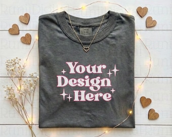 Valentines Day Pepper Comfort Colors 1717 Simple Shirt Mockup Boho Shirt Mockup Trendy Mockups Valentines Themed Flat Lay Shirt Mockup C1717