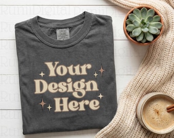 Comfort Colors Pepper Shirt Mockup CC1717 Mockups Minimalist Mockup Trendy Shirt Mockup Aesthetically Clean Mockups Cozy Tee Flat Lay Mockup