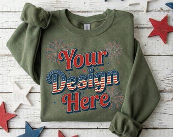 4th of July Gildan 18000 Military Green Sweatshirt Mockup Crewneck Mockup 250th Patriotic Themed Mockup Trendy Flat Lay Gildan 18000 Mockup