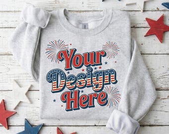4th of July Gildan 18000 Ash Sweatshirt Mockup Crewneck Mockup 250th Patriotic Themed Mockup Trendy Flat Lay Sweatshirt Gildan 18000 Mockup